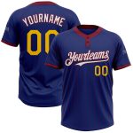 Personalized Royal Crimson Pinstripe Yellow-White Two-Button Unisex Softball Jersey Team Custom Name and Number