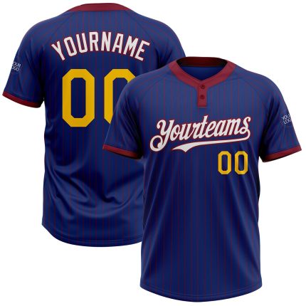 Personalized Royal Crimson Pinstripe Yellow-White Two-Button Unisex Softball Jersey Team Custom Name and Number