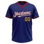 Personalized Royal Crimson Pinstripe Yellow-White Two-Button Unisex Softball Jersey Team Custom Name and Number