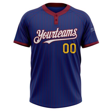 Personalized Royal Crimson Pinstripe Yellow-White Two-Button Unisex Softball Jersey Team Custom Name and Number