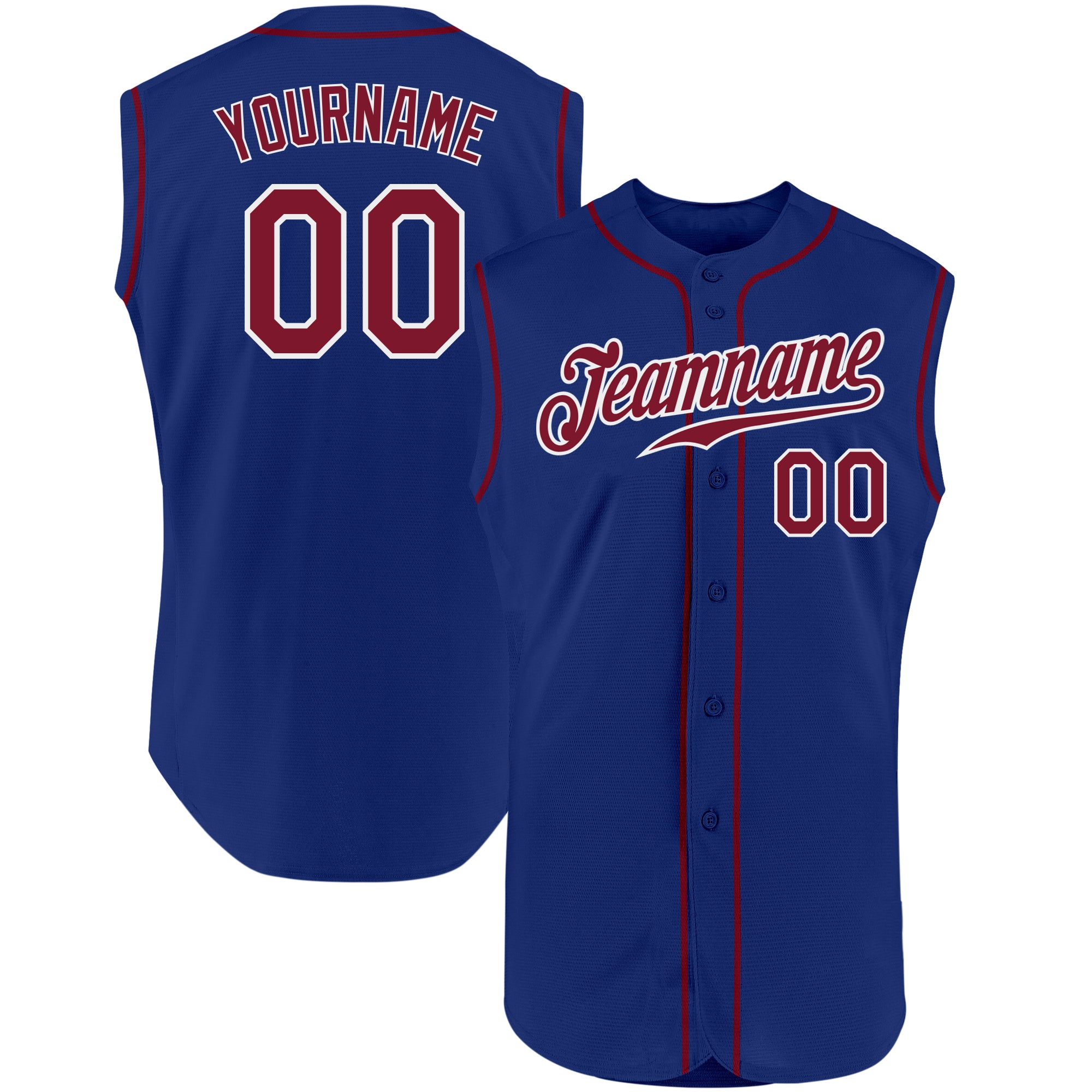Personalized Royal Crimson-White Authentic Sleeveless Baseball Jersey Team Custom Name and Number