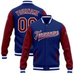Personalized Royal Crimson-White Bomber Full-Snap Varsity Letterman Two Tone Jacket Team Custom Name and Number