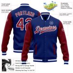 Personalized Royal Crimson-White Bomber Full-Snap Varsity Letterman Two Tone Jacket Team Custom Name and Number