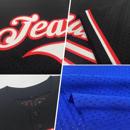Personalized Royal Crimson-White Mesh Authentic Throwback Baseball Jersey Team Custom Name and Number