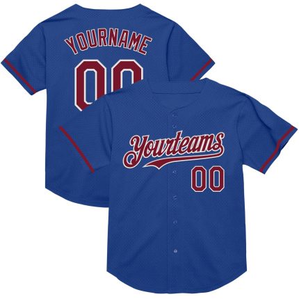 Personalized Royal Crimson-White Mesh Authentic Throwback Baseball Jersey Team Custom Name and Number