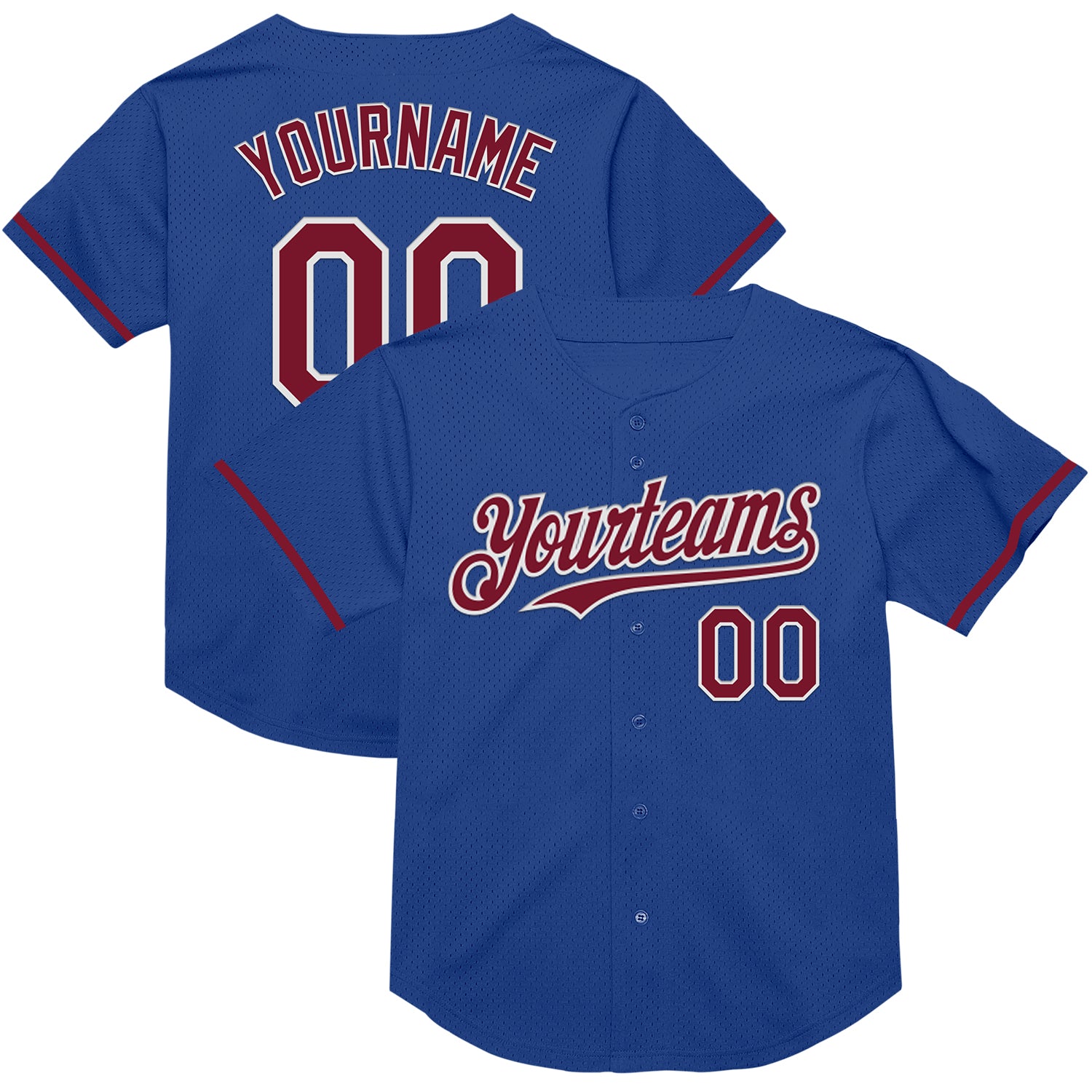 Personalized Royal Crimson-White Mesh Authentic Throwback Baseball Jersey Team Custom Name and Number