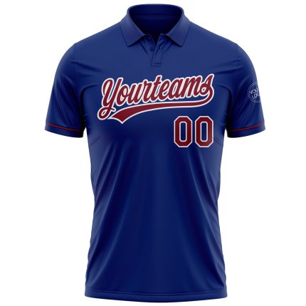Personalized Royal Crimson-White Performance Vapor Golf Polo Shirt Team Custom Name and Number