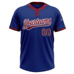 Personalized Royal Crimson-White Two-Button Unisex Softball Jersey Team Custom Name and Number