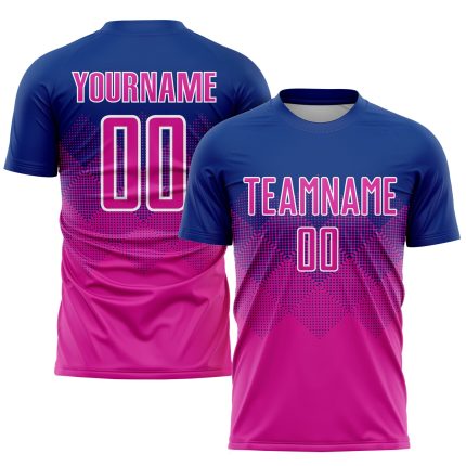 Personalized Royal Deep Pink-White Sublimation Soccer Uniform Jersey Team Custom Name and Number