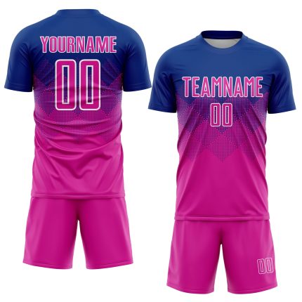 Personalized Royal Deep Pink-White Sublimation Soccer Uniform Jersey Team Custom Name and Number