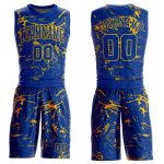 Personalized Royal Gold Abstract Grunge Art Round Neck Sublimation Basketball Suit Jersey Team Custom Name and Number