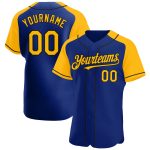 Personalized Royal Gold-Black Authentic Raglan Sleeves Baseball Jersey Team Custom Name and Number
