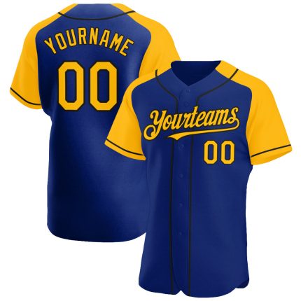 Personalized Royal Gold-Black Authentic Raglan Sleeves Baseball Jersey Team Custom Name and Number