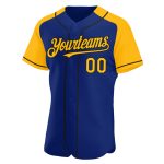 Personalized Royal Gold-Black Authentic Raglan Sleeves Baseball Jersey Team Custom Name and Number