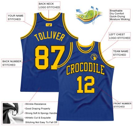 Personalized Royal Gold-Black Authentic Throwback Basketball Jersey Team Custom Name and Number