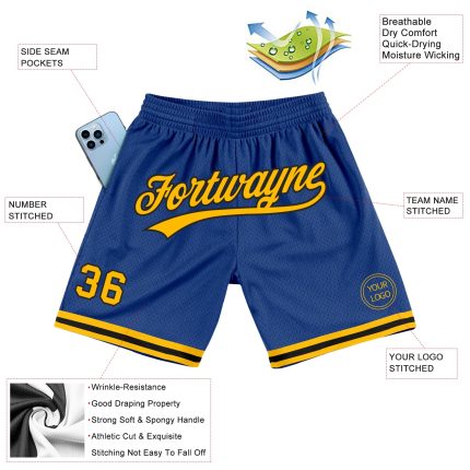 Personalized Royal Gold-Black Authentic Throwback Basketball Shorts