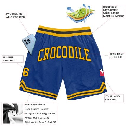 Personalized Royal Gold-Black Authentic Throwback Basketball Shorts Team Custom Name and Number