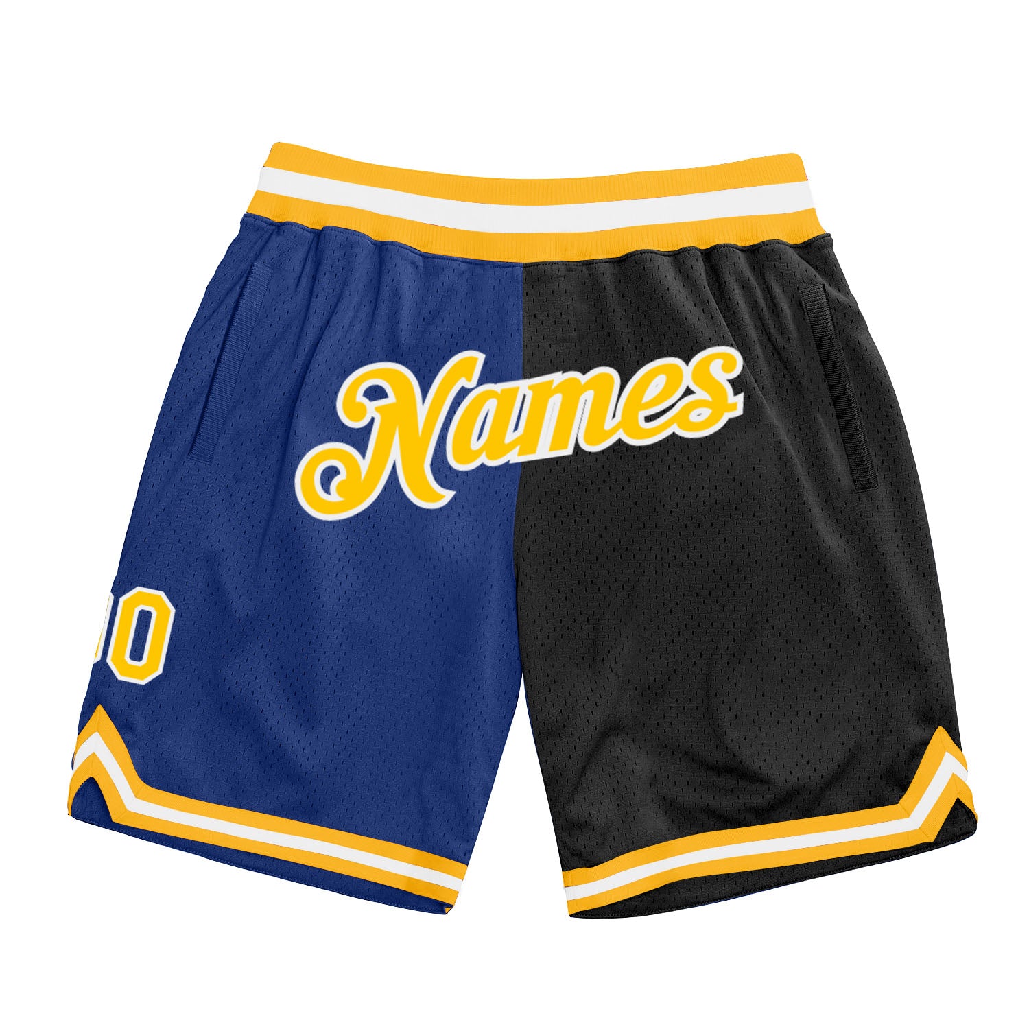 Personalized Royal Gold-Black Authentic Throwback Split Fashion Basketball Shorts Team Custom Name and Number