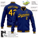 Personalized Royal Gold-Black Bomber Full-Snap Varsity Letterman Jacket