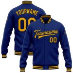 Personalized Royal Gold-Black Bomber Full-Snap Varsity Letterman Jacket