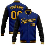 Personalized Royal Gold-Black Bomber Full-Snap Varsity Letterman Two Tone Jacket