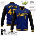 Personalized Royal Gold-Black Bomber Full-Snap Varsity Letterman Two Tone Jacket