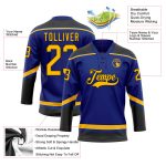 Personalized Royal Gold-Black Hockey Lace Neck Jersey Team Custom Name and Number