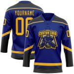 Personalized Royal Gold-Black Hockey Lace Neck Jersey Team Custom Name and Number