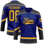 Personalized Royal Gold-Black Hockey Lace Neck Jersey Team Custom Name and Number