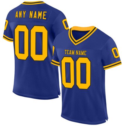 Personalized Royal Gold-Black Mesh Authentic Throwback Football Jersey Team Custom Name and Number
