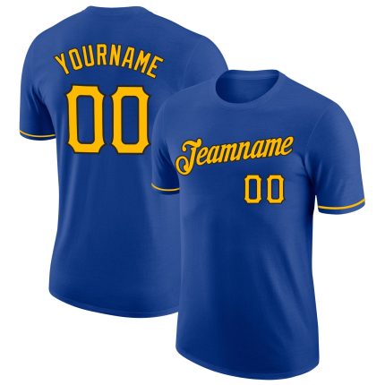 Personalized Royal Gold-Black Performance T-Shirt Team Custom Name and Number