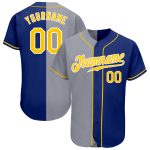 Personalized Royal Gold-Gray Authentic Split Fashion Baseball Jersey Team Custom Name and Number
