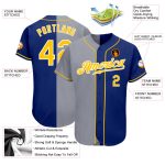 Personalized Royal Gold-Gray Authentic Split Fashion Baseball Jersey Team Custom Name and Number