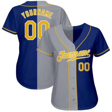 Personalized Royal Gold-Gray Authentic Split Fashion Baseball Jersey Team Custom Name and Number