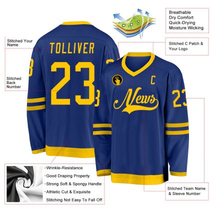 Personalized Royal Gold Hockey Jersey Team Custom Name and Number