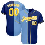Personalized Royal Gold-Light Blue Authentic Split Fashion Baseball Jersey Team Custom Name and Number