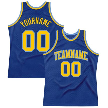 Personalized Royal Gold-Light Blue Authentic Throwback Basketball Jersey Team Custom Name and Number