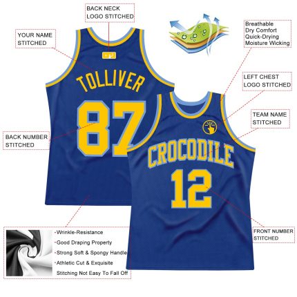 Personalized Royal Gold-Light Blue Authentic Throwback Basketball Jersey Team Custom Name and Number