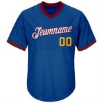 Personalized Royal Gold-Maroon Authentic Throwback Rib-Knit Baseball Jersey Shirt Team Custom Name and Number