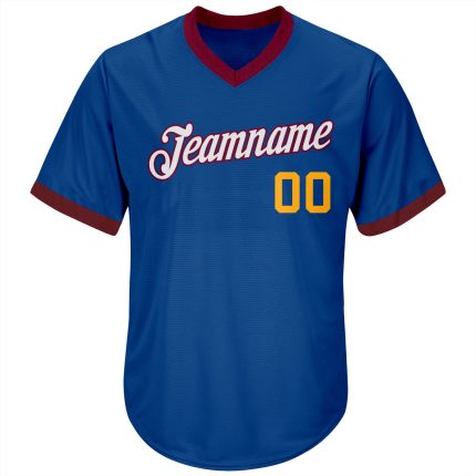 Personalized Royal Gold-Maroon Authentic Throwback Rib-Knit Baseball Jersey Shirt Team Custom Name and Number