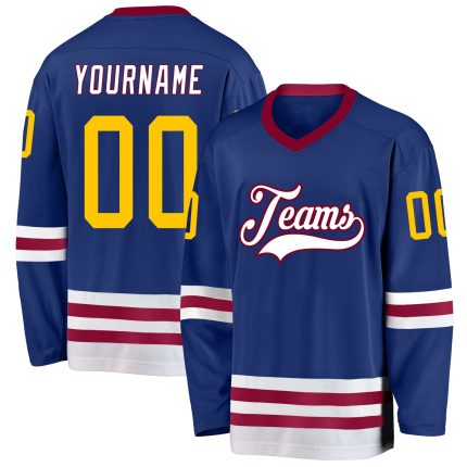 Personalized Royal Gold-Maroon Hockey Jersey Team Custom Name and Number
