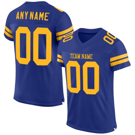 Personalized Royal Gold Mesh Authentic Football Jersey Team Custom Name and Number