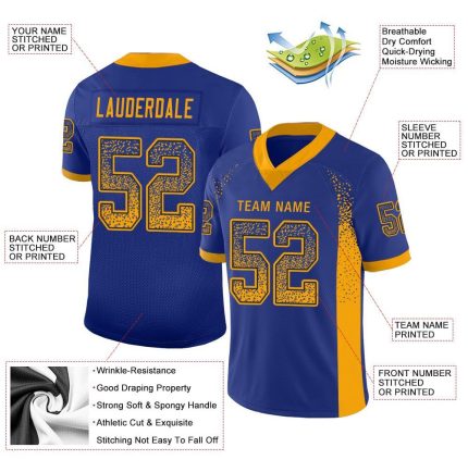 Personalized Royal Gold-Navy Mesh Drift Fashion Football Jersey Team Custom Name and Number