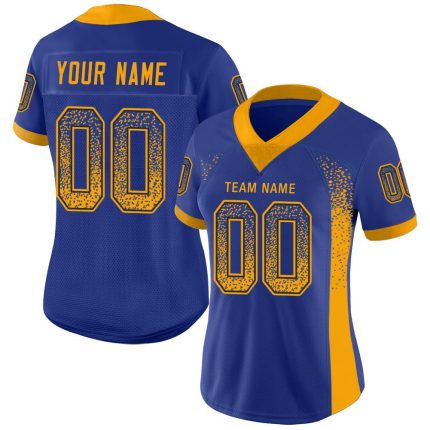 Personalized Royal Gold-Navy Mesh Drift Fashion Football Jersey Team Custom Name and Number