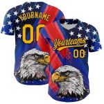 Personalized Royal Gold Navy-Red 3D American Flag Eagle And Star Authentic Baseball Jersey Team Custom Name and Number