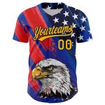 Personalized Royal Gold Navy-Red 3D American Flag Eagle And Star Authentic Baseball Jersey Team Custom Name and Number