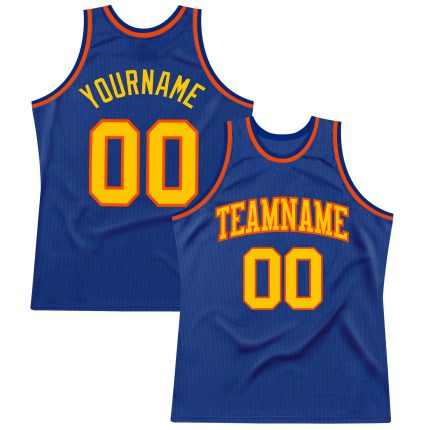Personalized Royal Gold-Orange Authentic Throwback Basketball Jersey