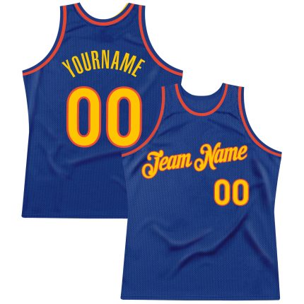 Personalized Royal Gold-Orange Authentic Throwback Basketball Jersey Team Custom Name and Number