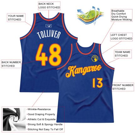 Personalized Royal Gold-Orange Authentic Throwback Basketball Jersey Team Custom Name and Number