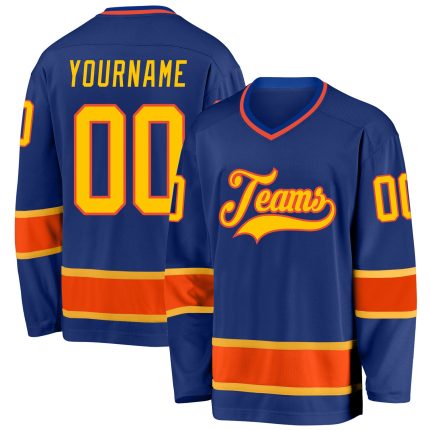 Personalized Royal Gold-Orange Hockey Jersey Team Custom Name and Number